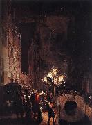 POEL, Egbert van der Celebration by Torchlight on the Oude Delft af oil on canvas